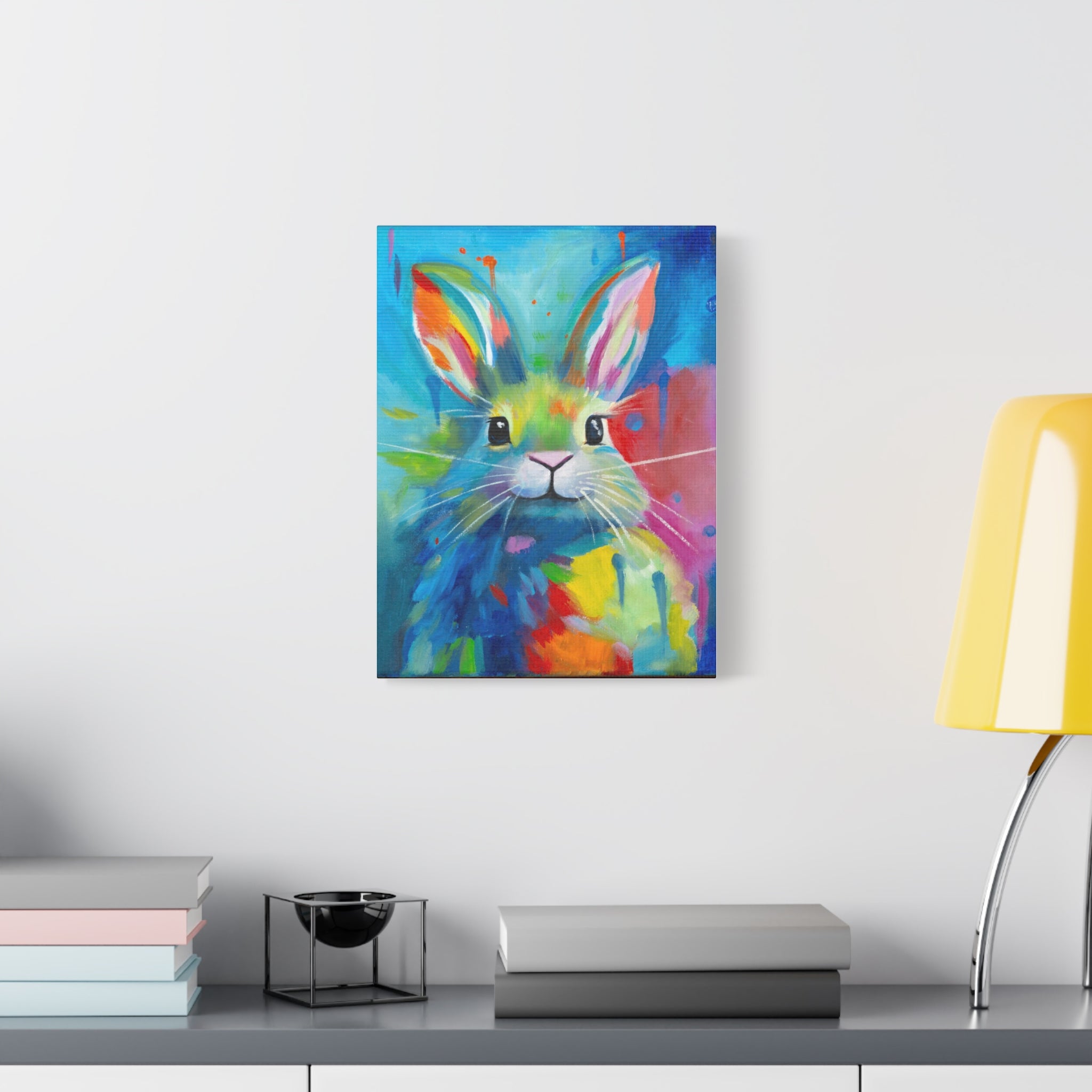 Bunny Canvas Wall Art — Colorful Rabbit Portrait for Home Decor