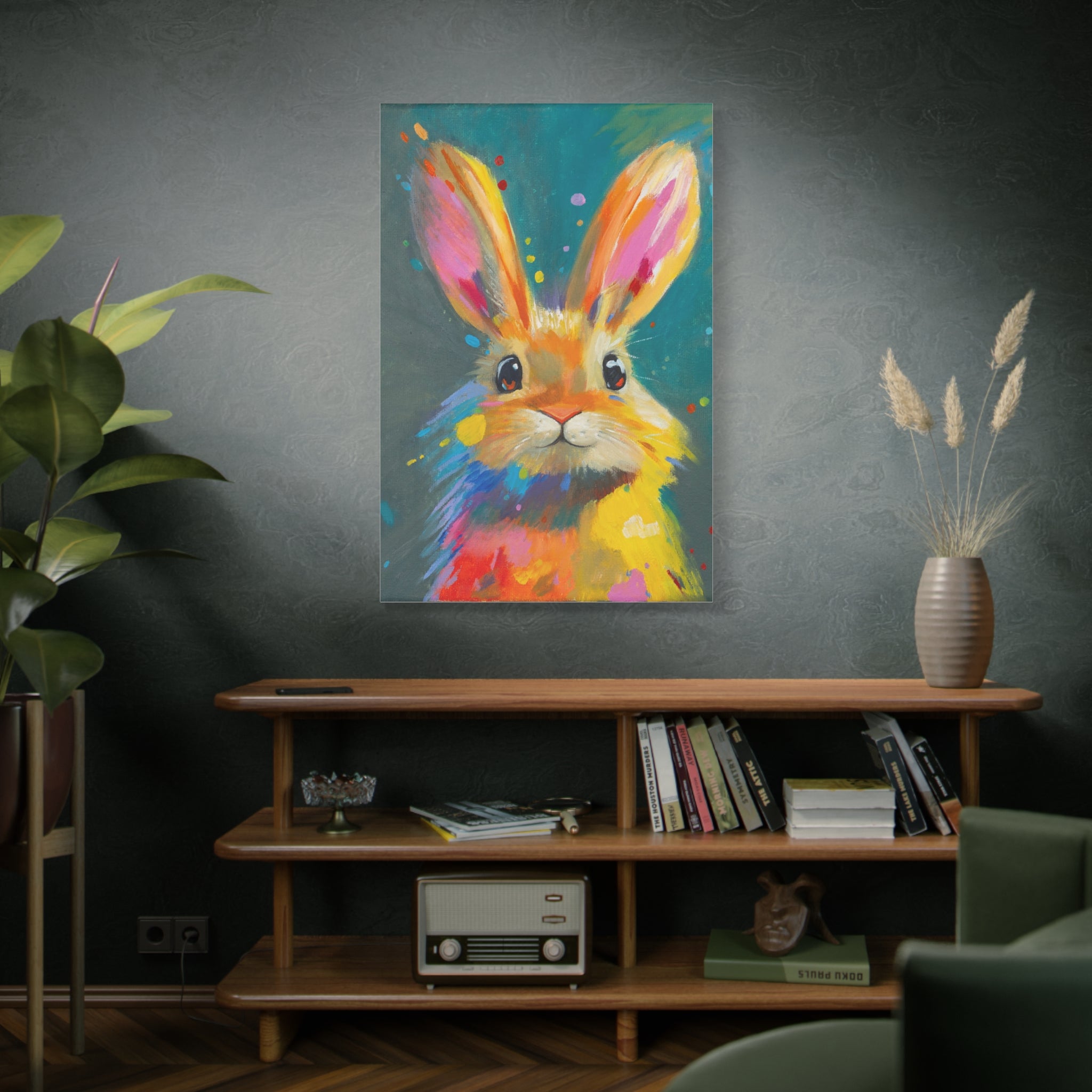 Bunny Canvas Wall Art — Colorful Rabbit Portrait for Home Decor