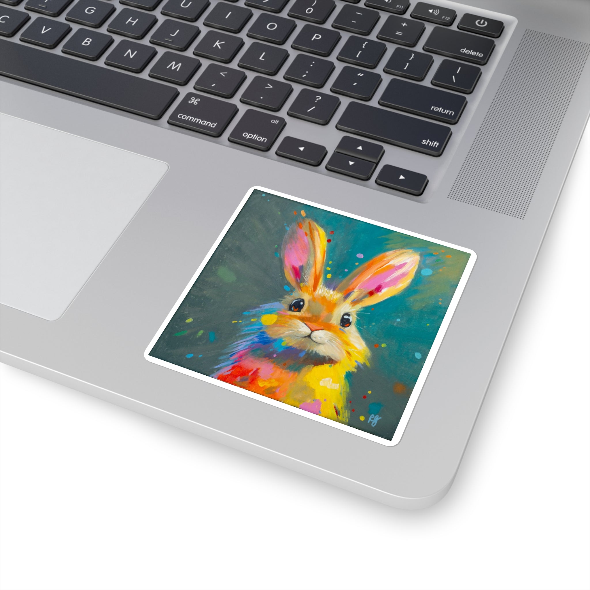 Colorful Bunny Square Sticker — Cute Abstract Rabbit Art Sticker for Laptops, Water Bottles & Gifts