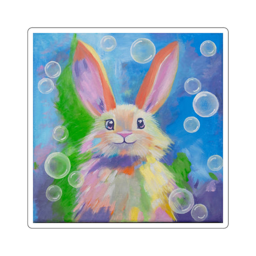Bunny Bubbles Square Sticker — Cute Abstract Rabbit Art Sticker for Laptops, Water Bottles & Gifts