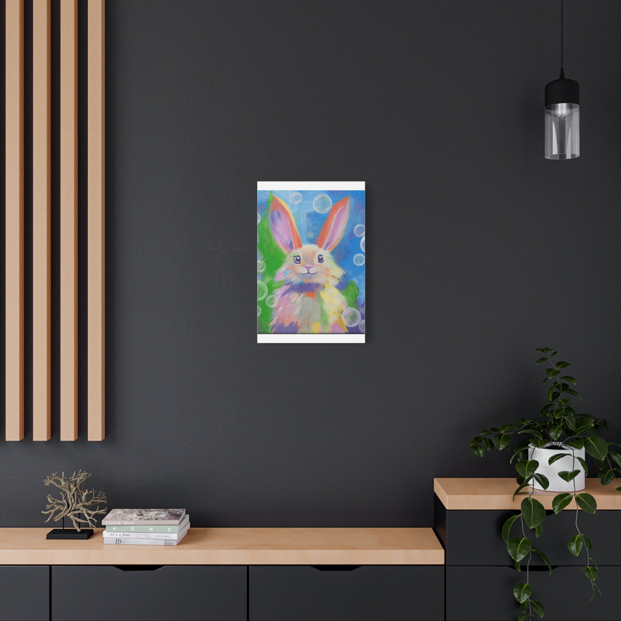 Bunny Canvas Wall Art — Colorful Rabbit Portrait for Home Decor