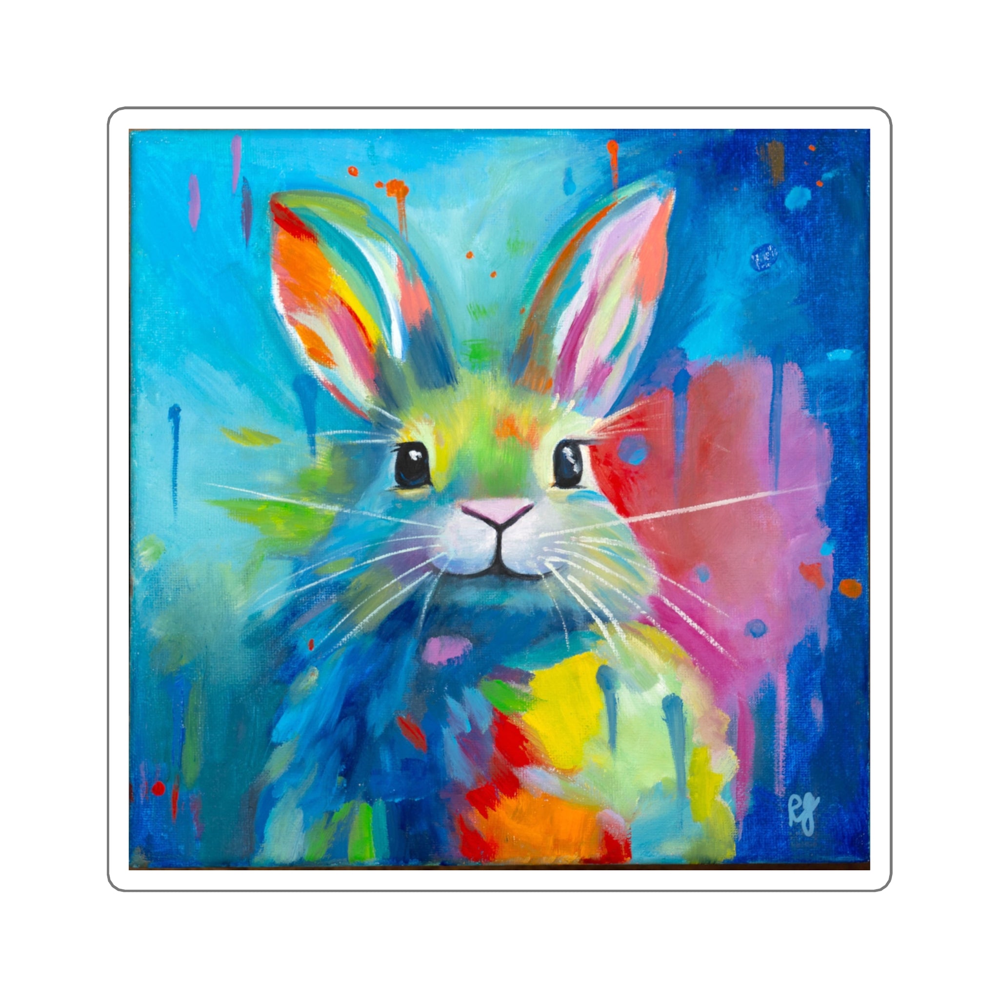 Bunny Drips Square Sticker — Cute Abstract Rabbit Art Sticker for Laptops, Water Bottles & Gifts