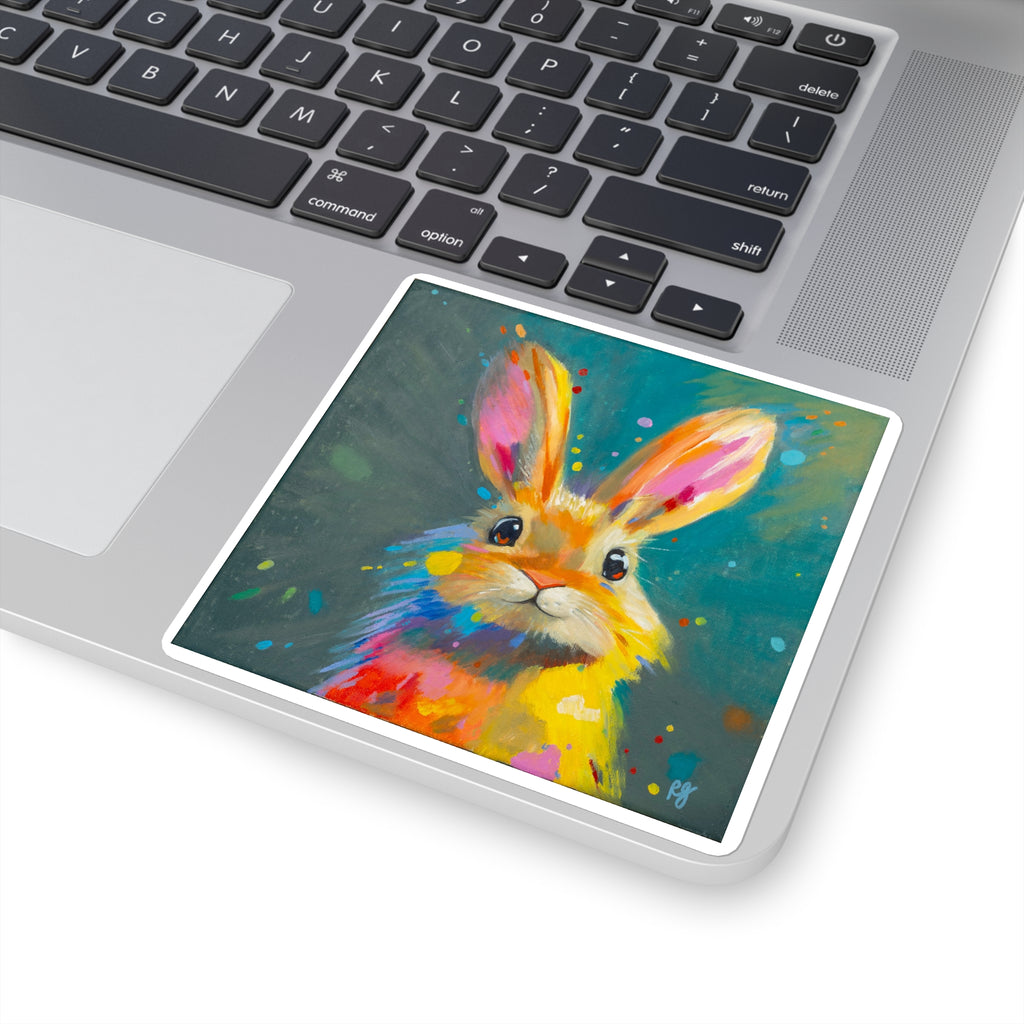 Colorful Bunny Square Sticker — Cute Abstract Rabbit Art Sticker for Laptops, Water Bottles & Gifts