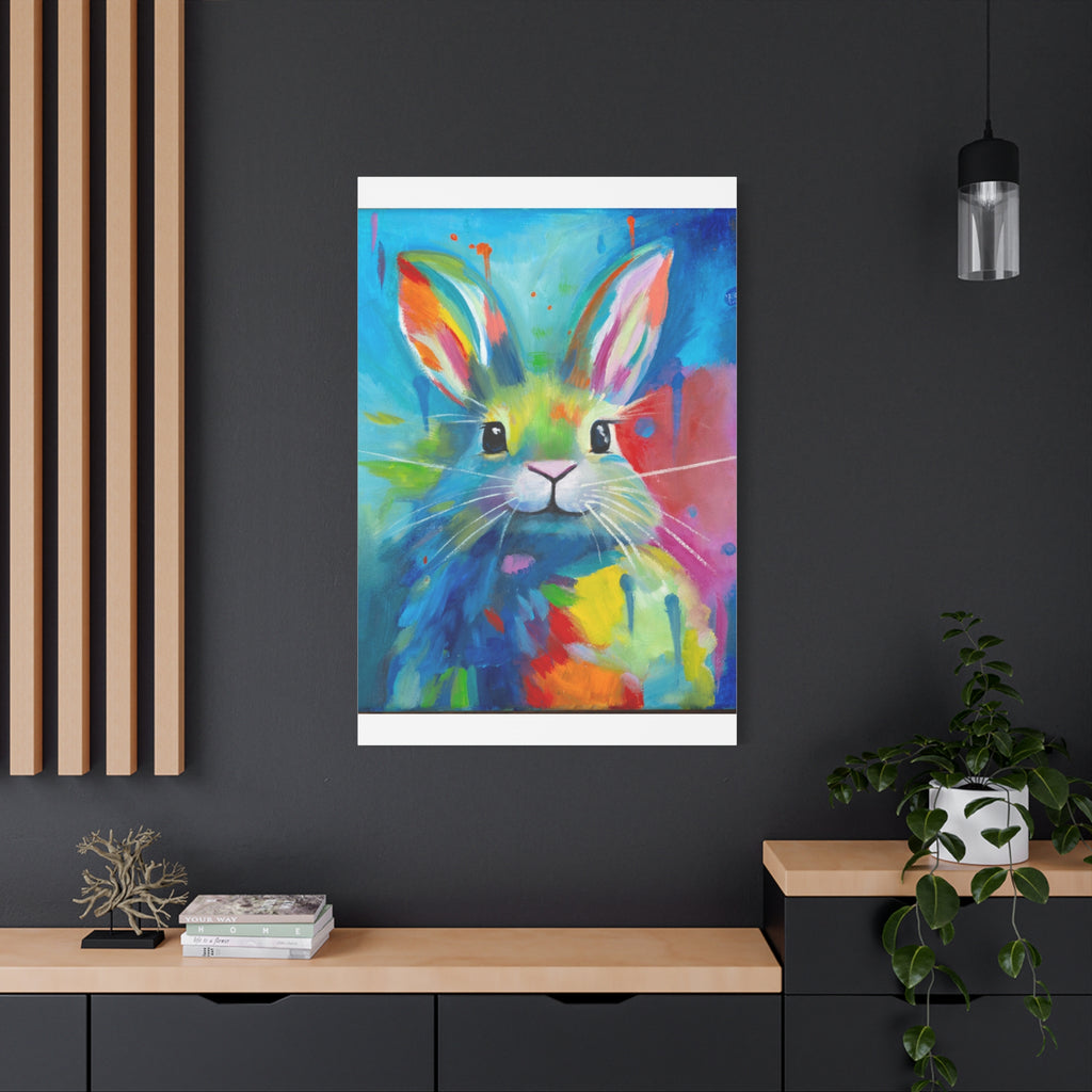 Bunny Canvas Wall Art — Colorful Rabbit Portrait for Home Decor
