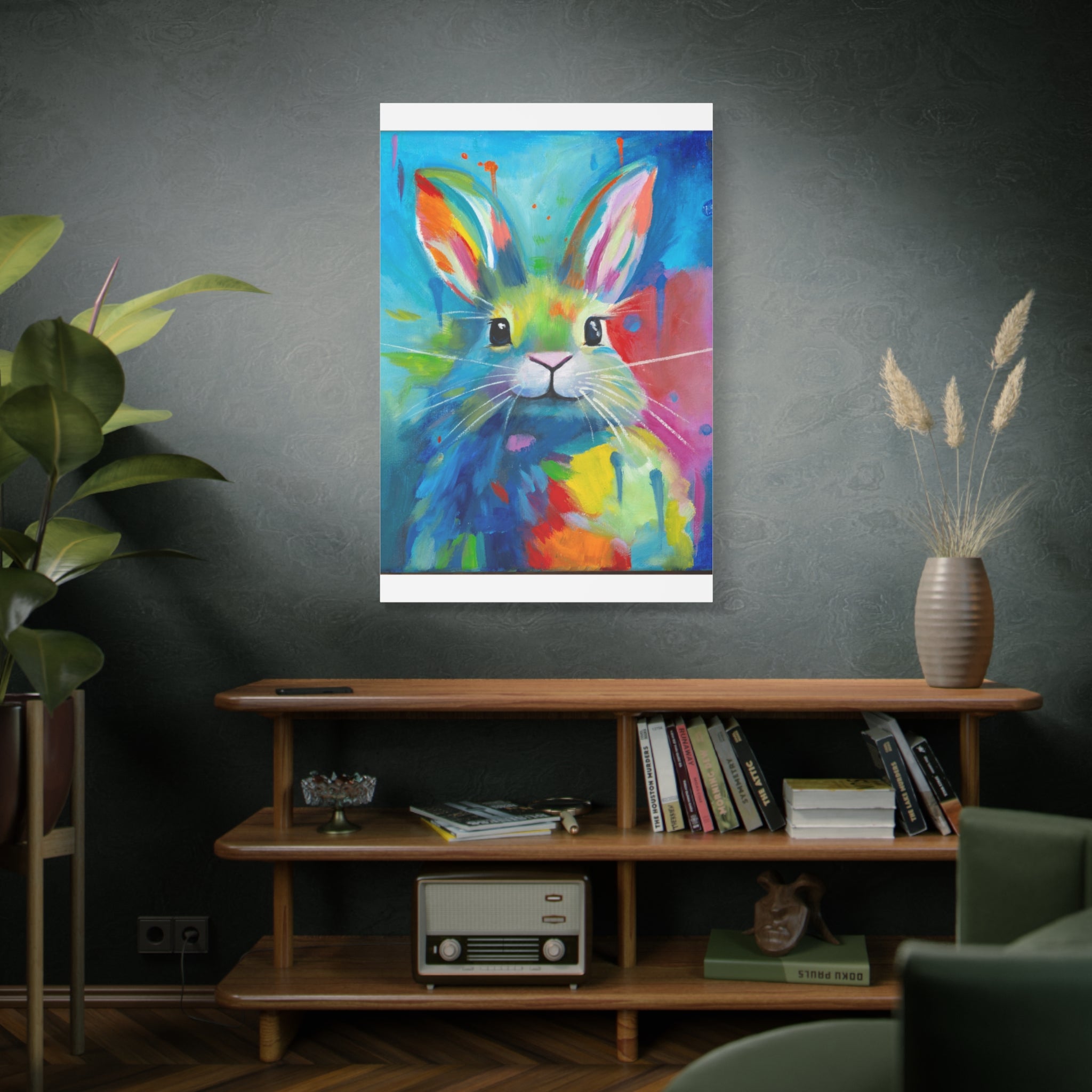 Bunny Canvas Wall Art — Colorful Rabbit Portrait for Home Decor