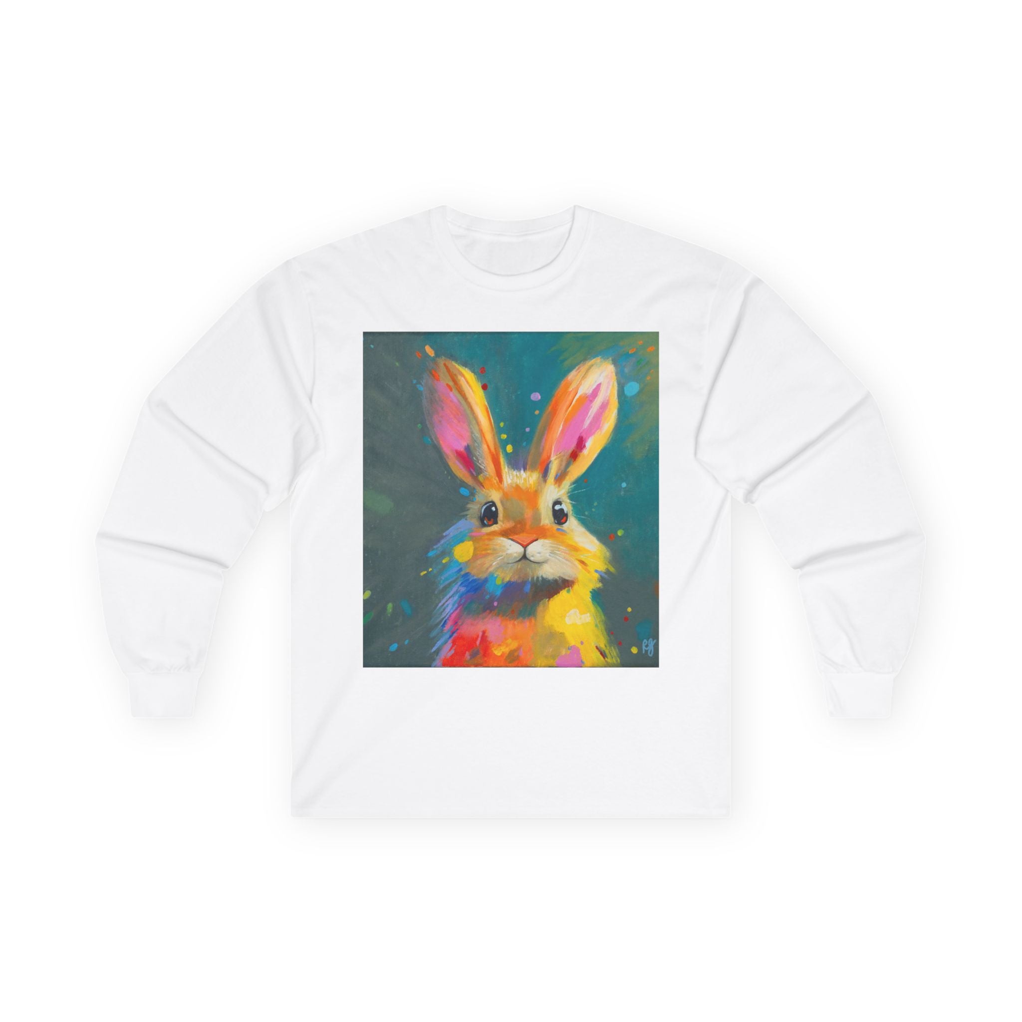 Bunny Dots Long Sleeve Tee | Cute Rabbit Portrait, Spring Animal Art