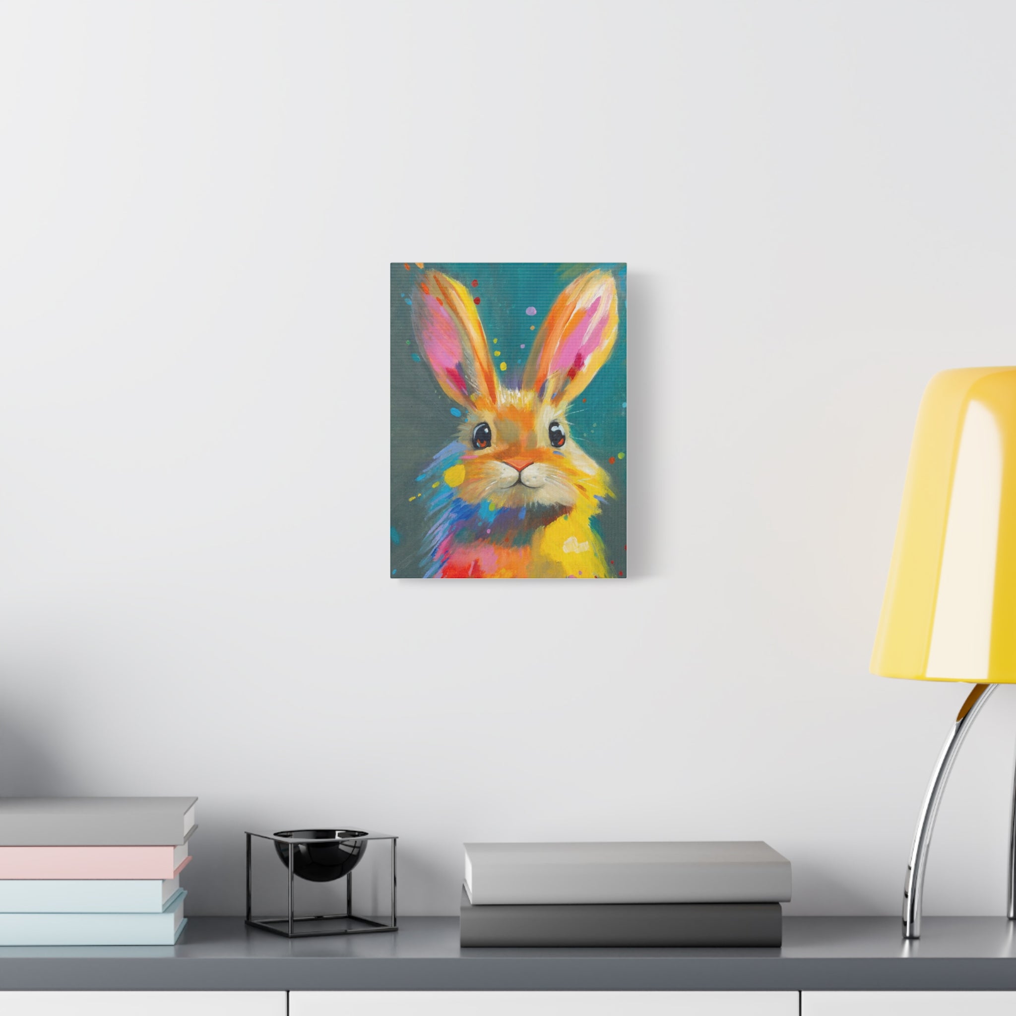 Bunny Canvas Wall Art — Colorful Rabbit Portrait for Home Decor