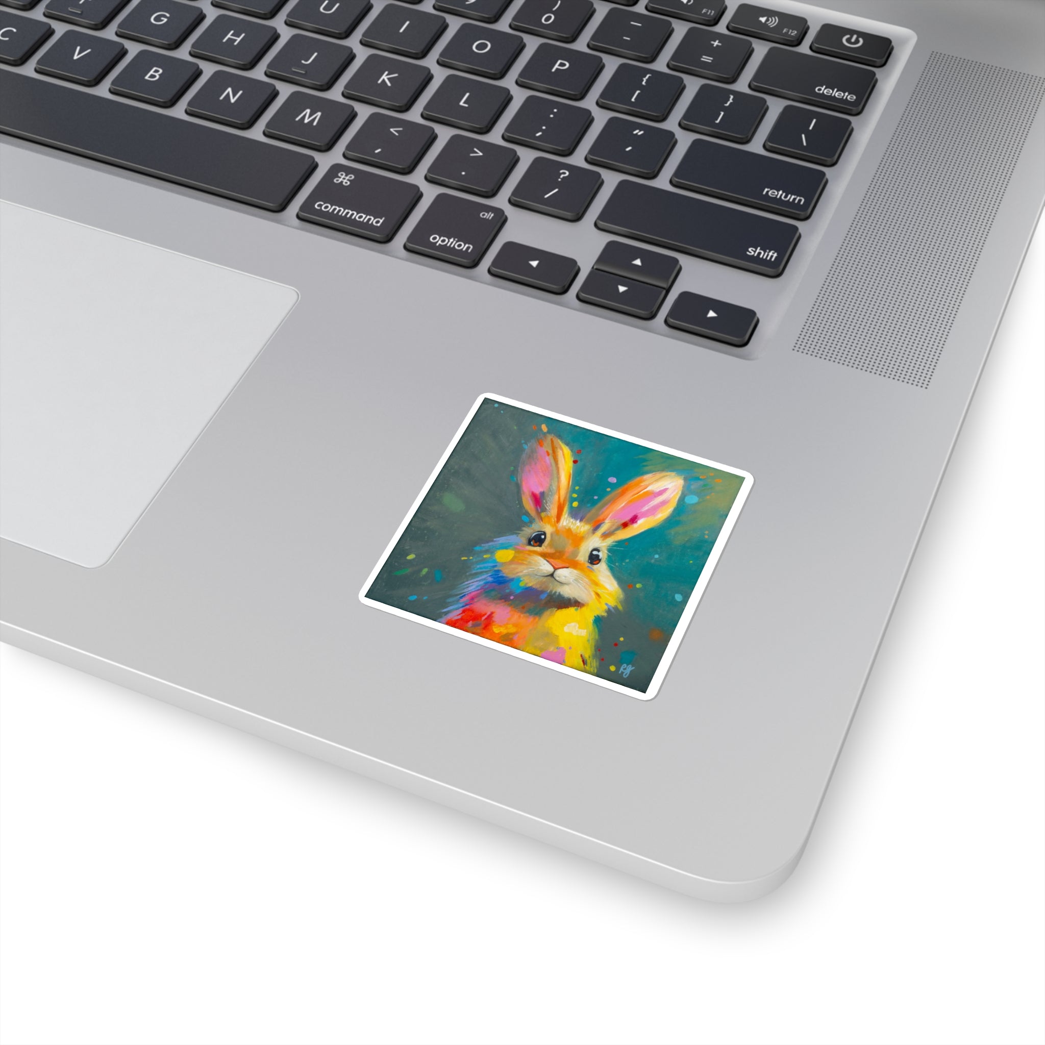 Colorful Bunny Square Sticker — Cute Abstract Rabbit Art Sticker for Laptops, Water Bottles & Gifts