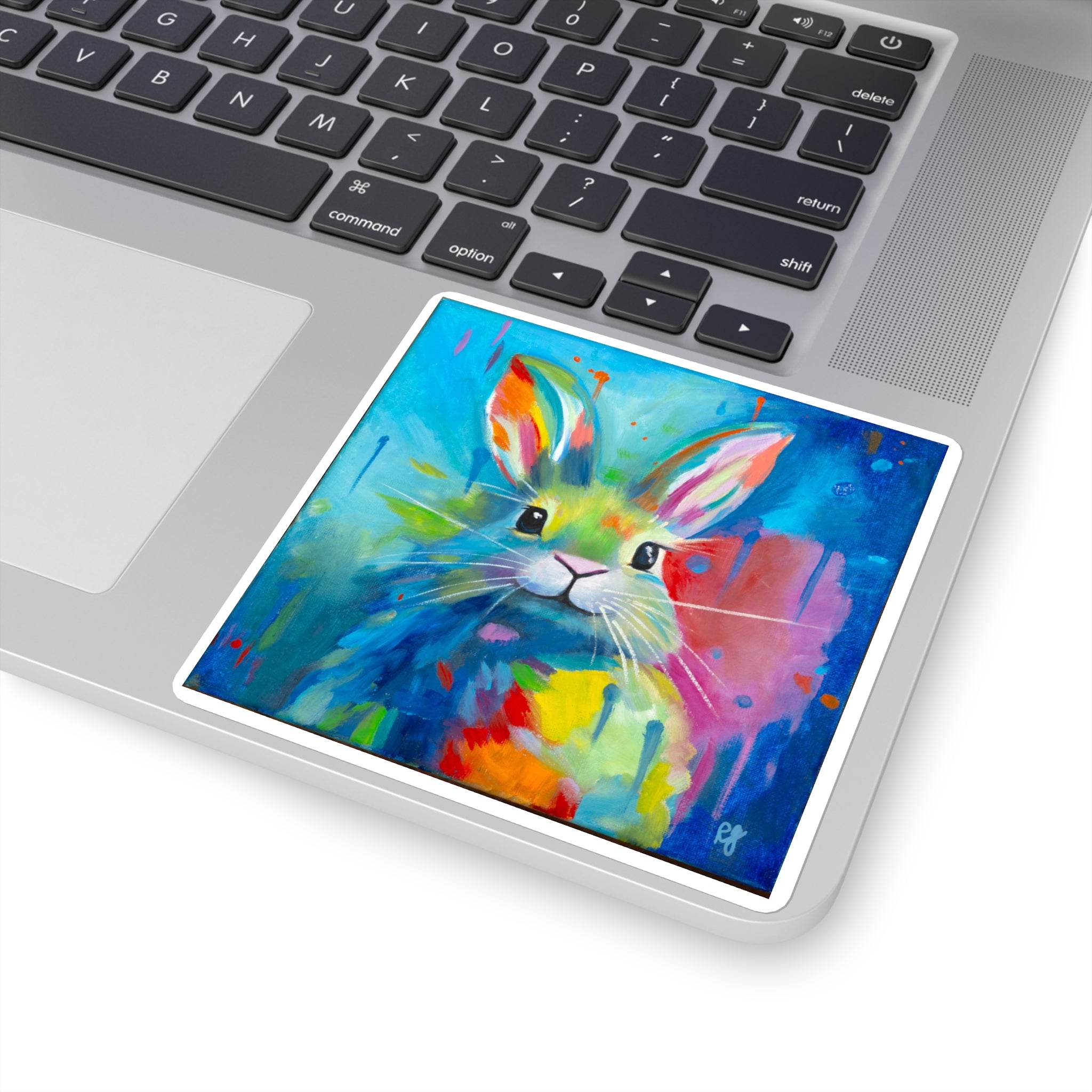 Bunny Drips Square Sticker — Cute Abstract Rabbit Art Sticker for Laptops, Water Bottles & Gifts