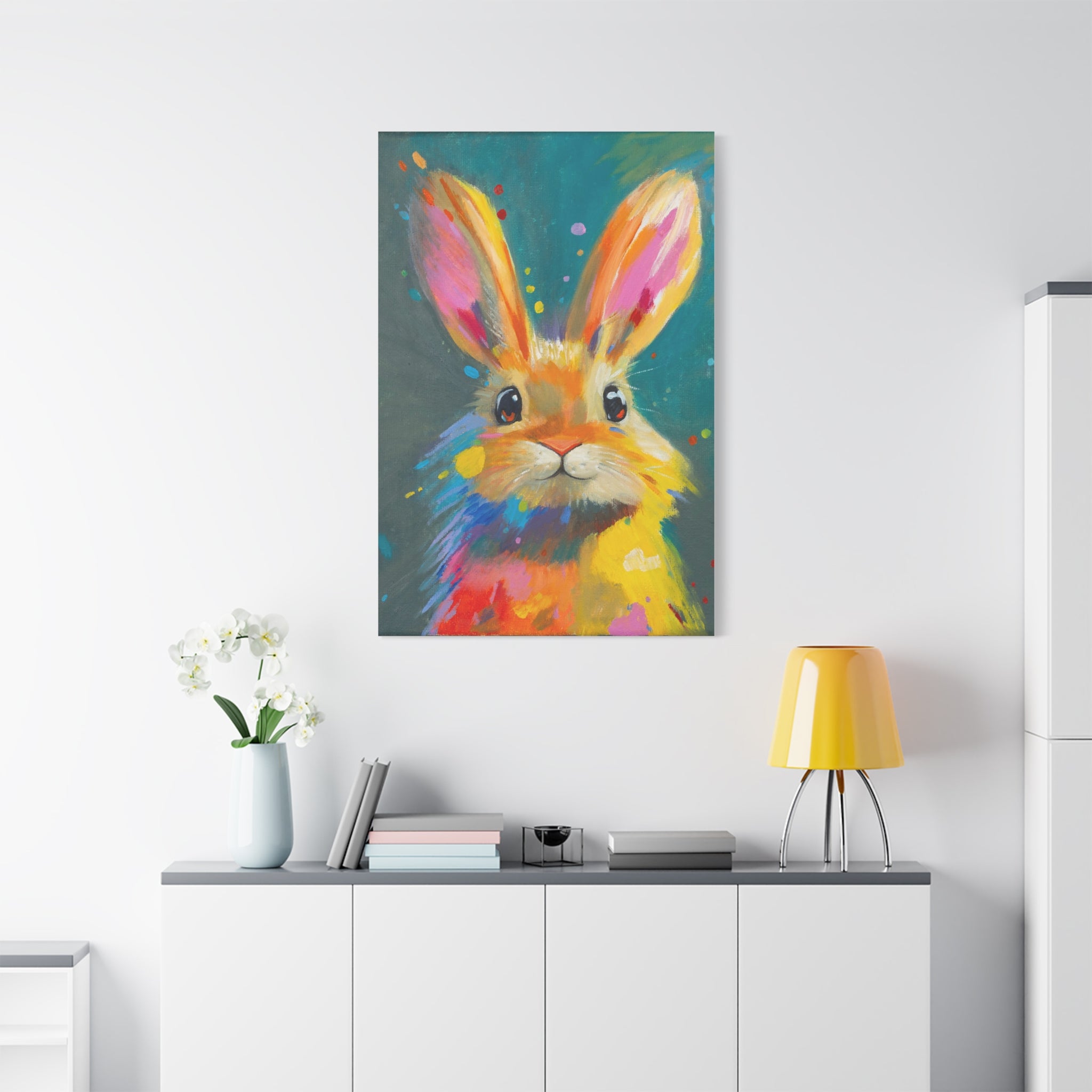 Bunny Canvas Wall Art — Colorful Rabbit Portrait for Home Decor