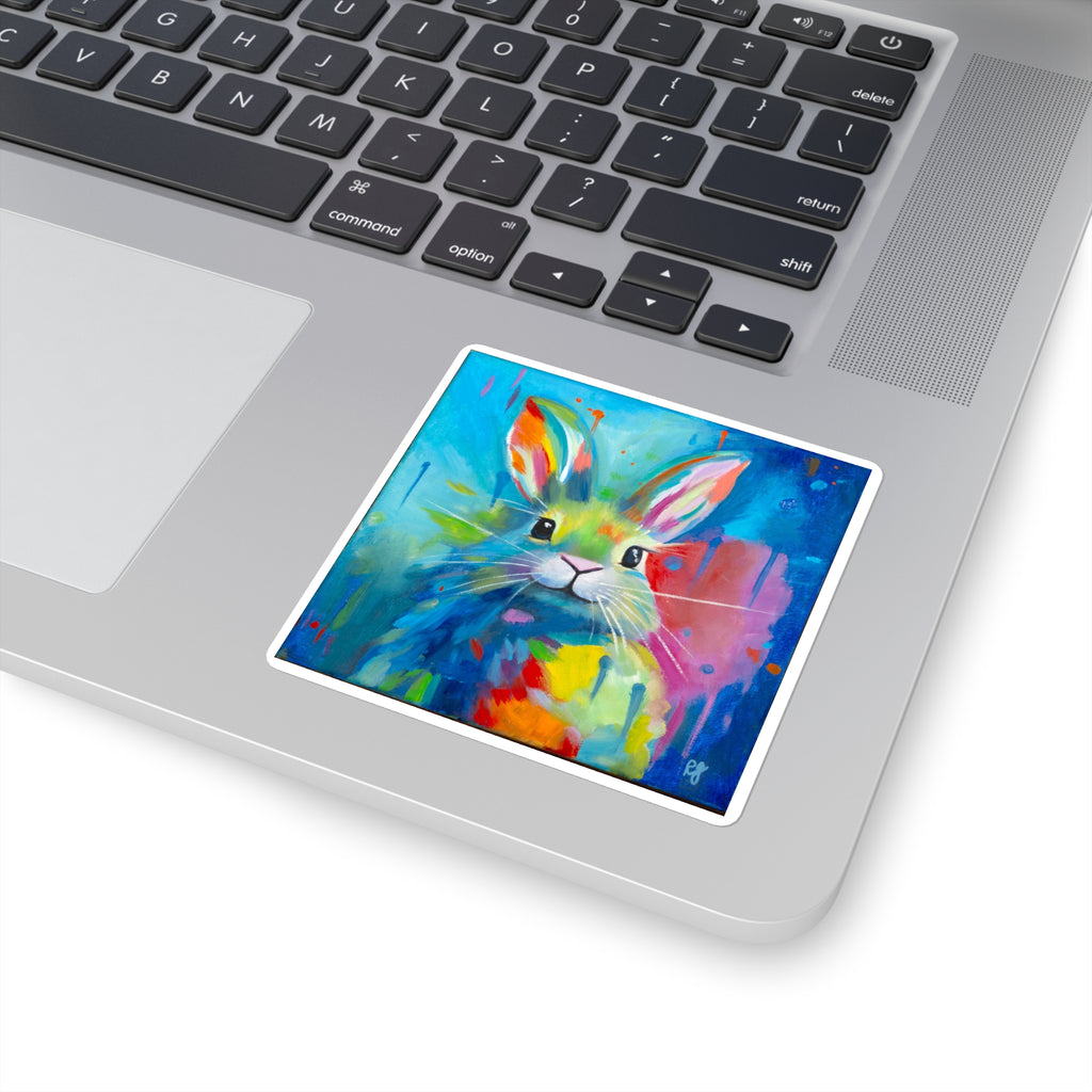 Bunny Drips Square Sticker — Cute Abstract Rabbit Art Sticker for Laptops, Water Bottles & Gifts