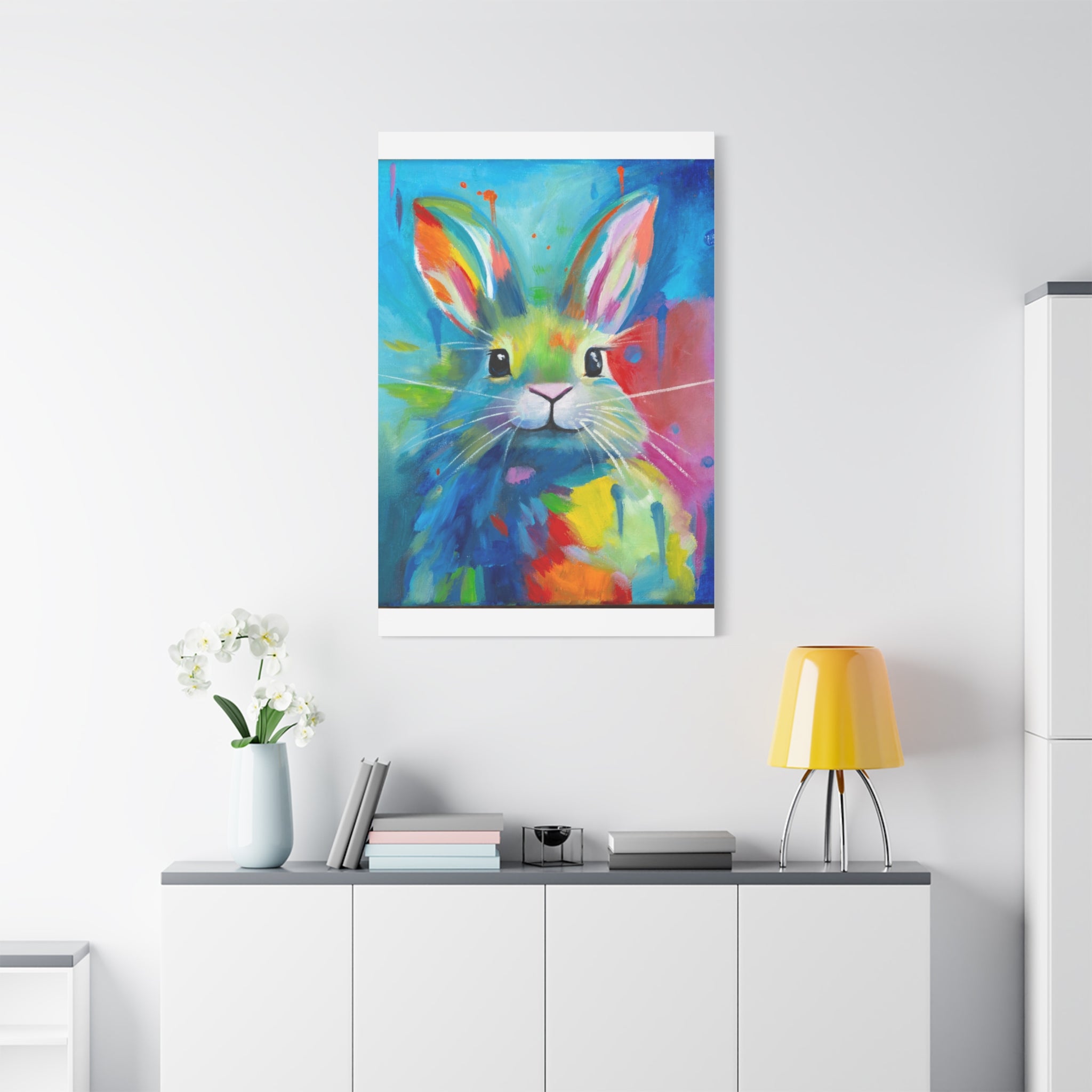 Bunny Canvas Wall Art — Colorful Rabbit Portrait for Home Decor