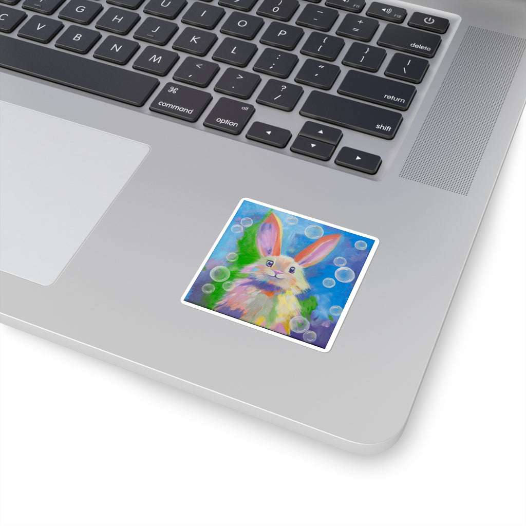 Bunny Bubbles Square Sticker — Cute Abstract Rabbit Art Sticker for Laptops, Water Bottles & Gifts