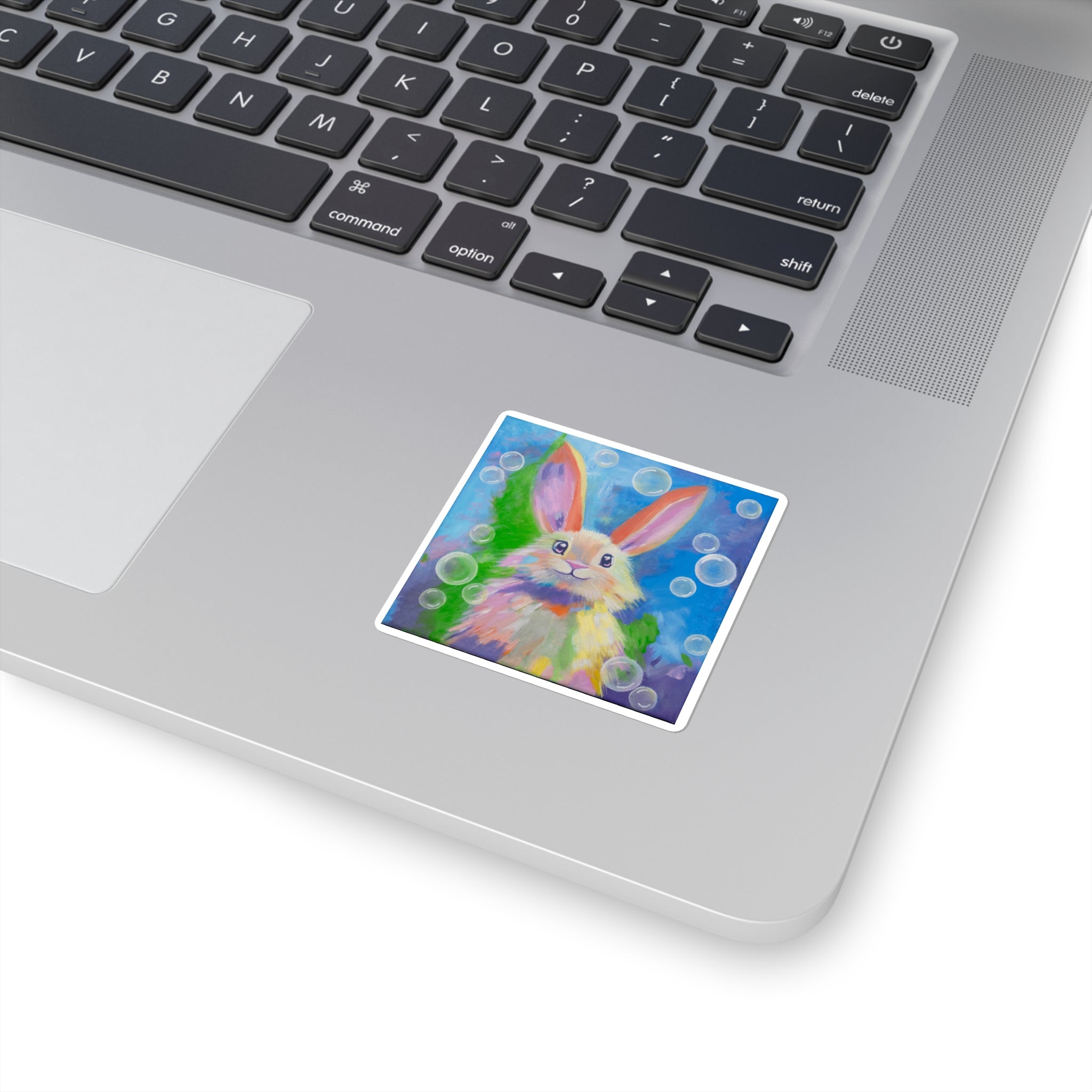 Bunny Bubbles Square Sticker — Cute Abstract Rabbit Art Sticker for Laptops, Water Bottles & Gifts