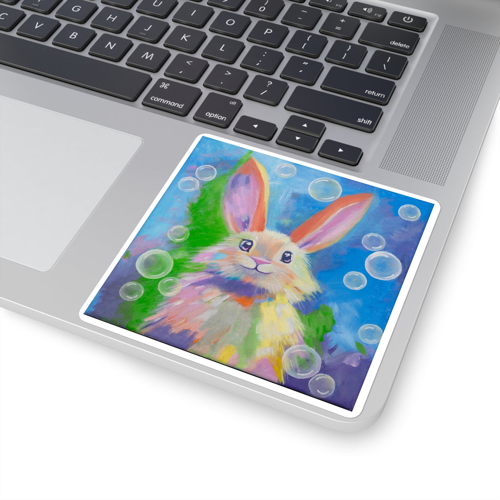 Bunny Bubbles Square Sticker — Cute Abstract Rabbit Art Sticker for Laptops, Water Bottles & Gifts
