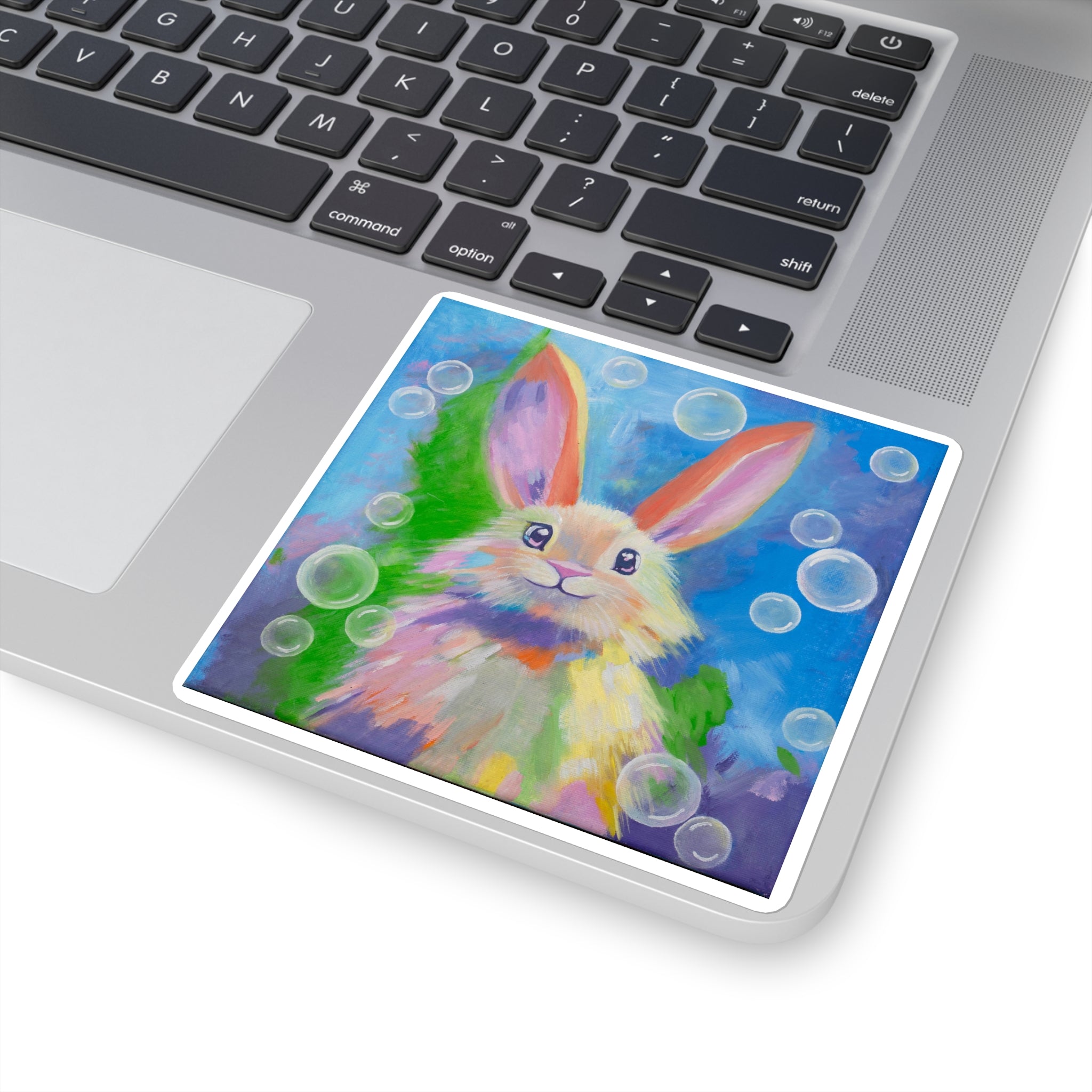 Bunny Bubbles Square Sticker — Cute Abstract Rabbit Art Sticker for Laptops, Water Bottles & Gifts