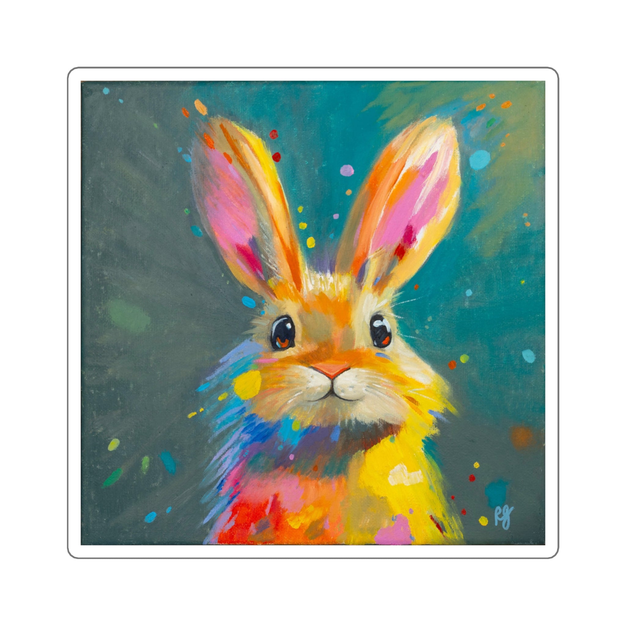 Colorful Bunny Square Sticker — Cute Abstract Rabbit Art Sticker for Laptops, Water Bottles & Gifts