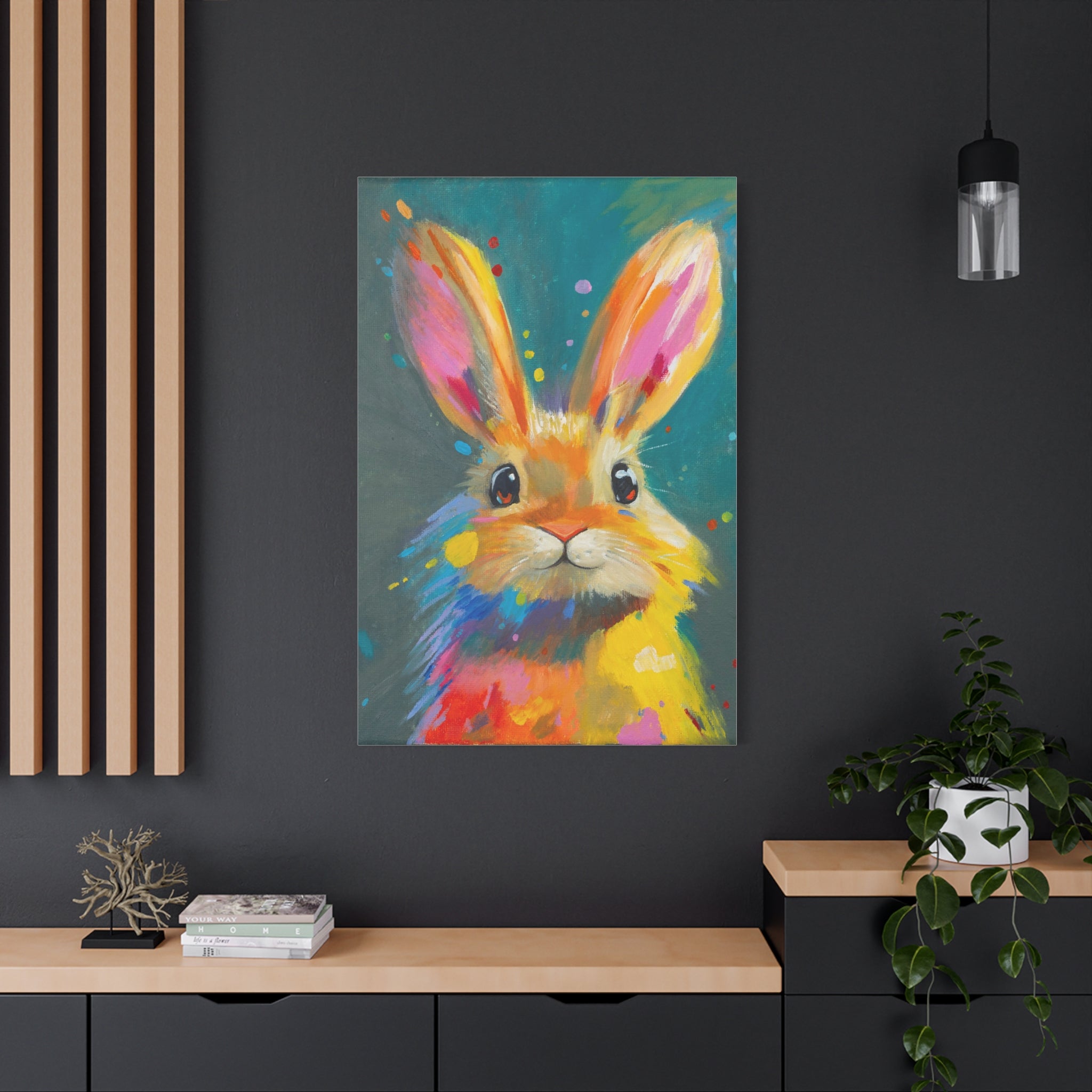 Bunny Canvas Wall Art — Colorful Rabbit Portrait for Home Decor