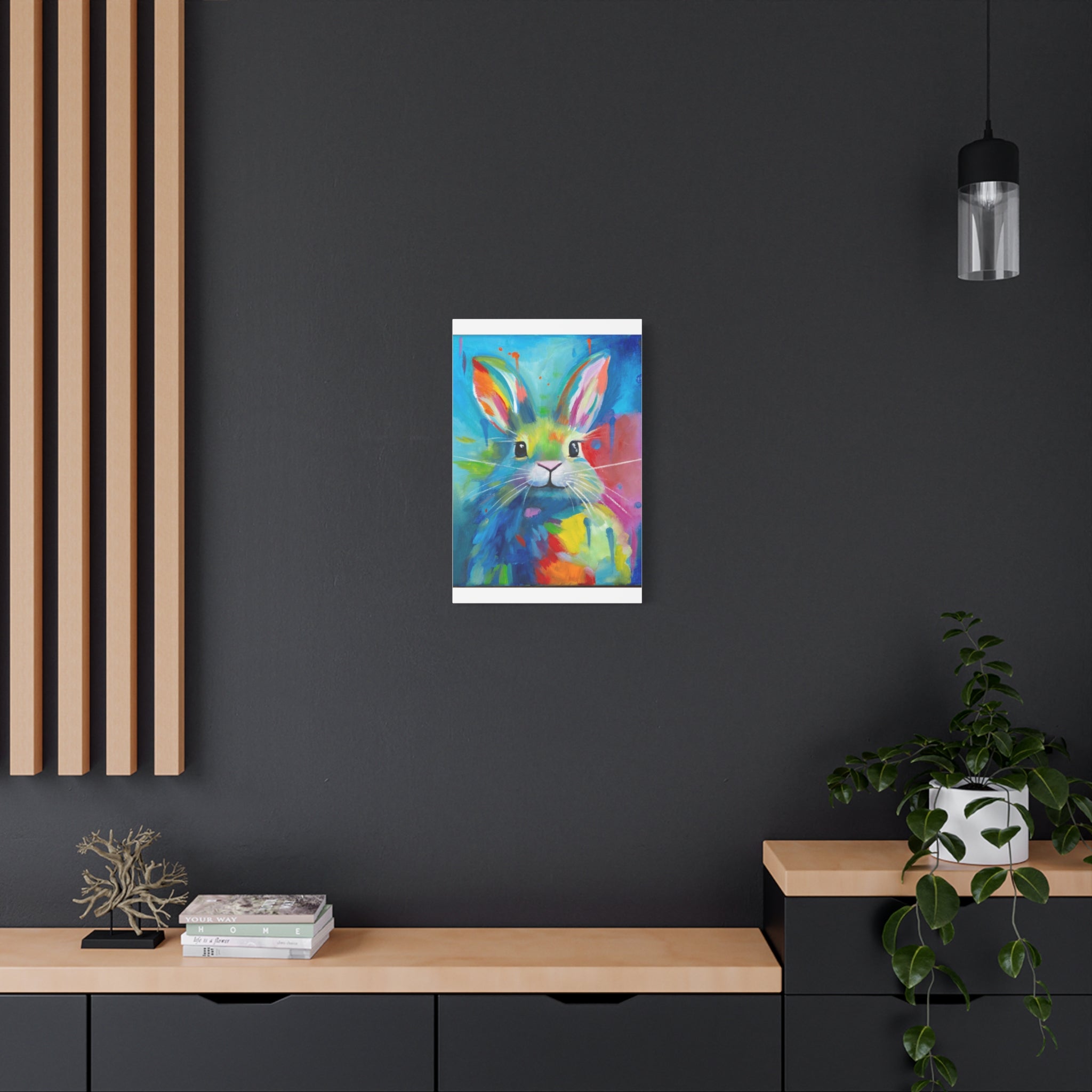Bunny Canvas Wall Art — Colorful Rabbit Portrait for Home Decor