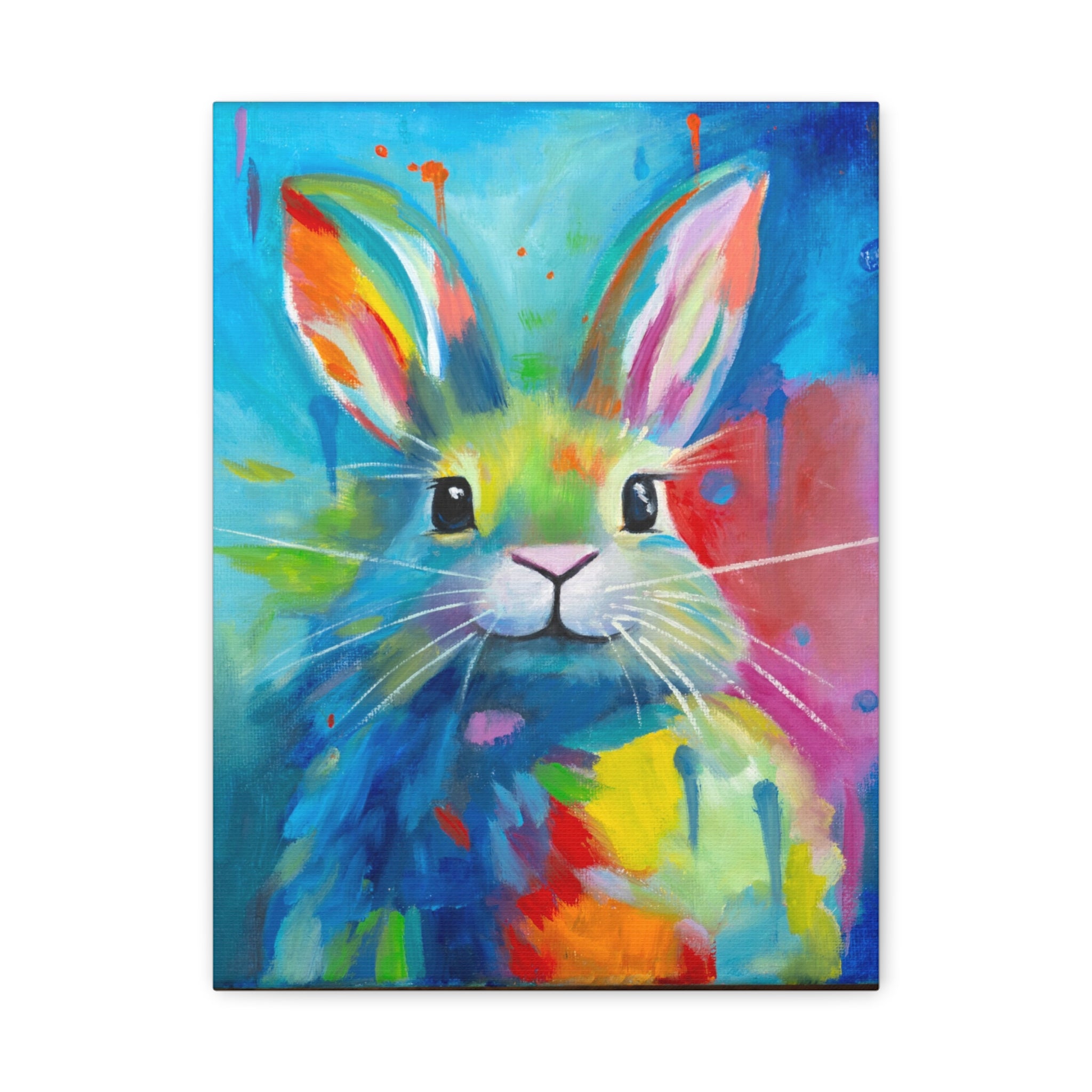 Bunny Canvas Wall Art — Colorful Rabbit Portrait for Home Decor
