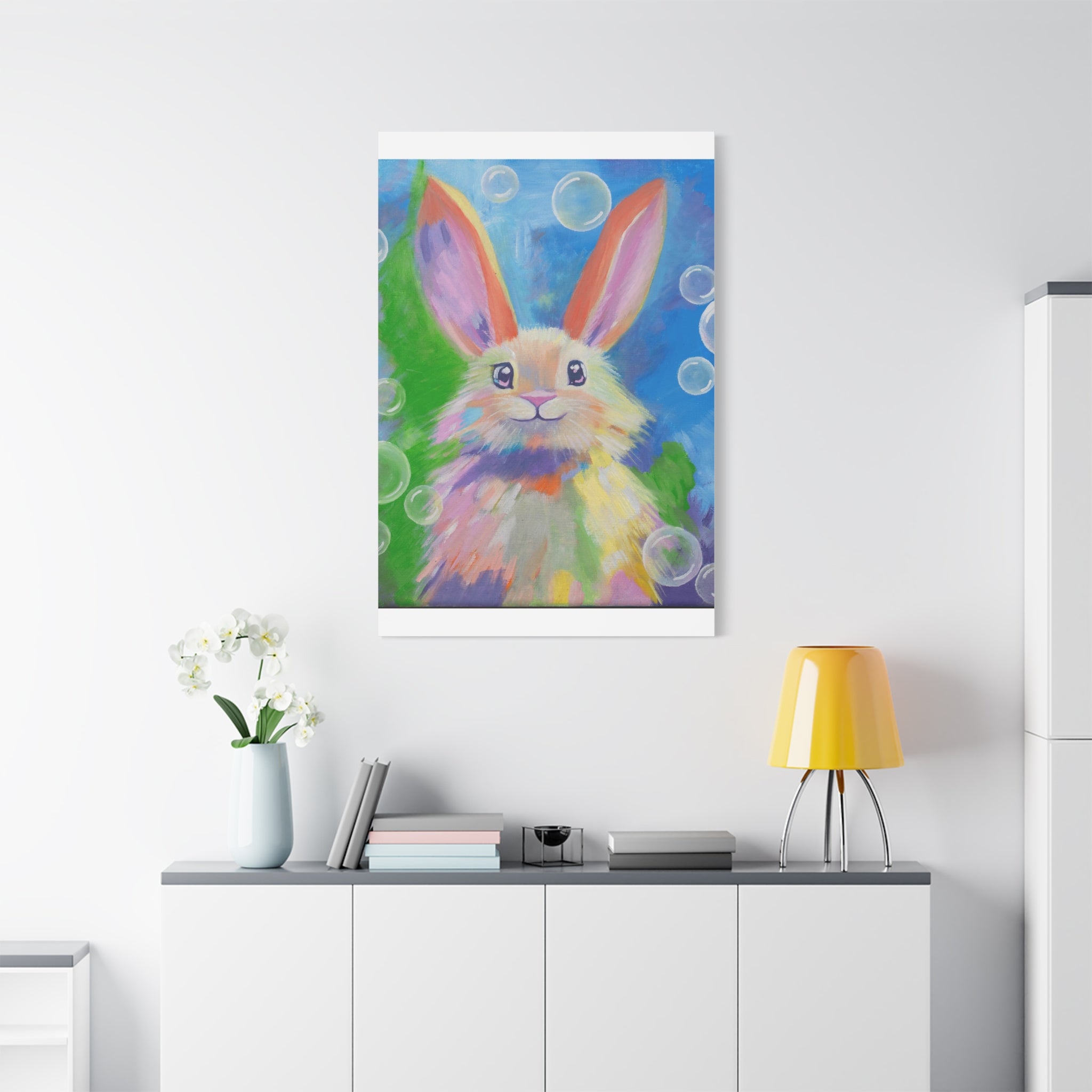 Bunny Canvas Wall Art — Colorful Rabbit Portrait for Home Decor