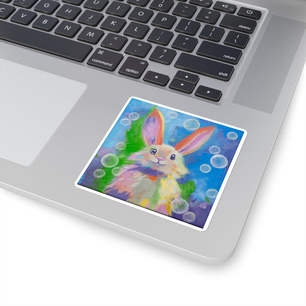 Bunny Bubbles Square Sticker — Cute Abstract Rabbit Art Sticker for Laptops, Water Bottles & Gifts
